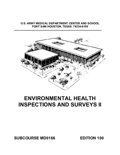 Environmental Health Inspections And Surveys Ii Md0166 100th Edition Us Army Medical Department