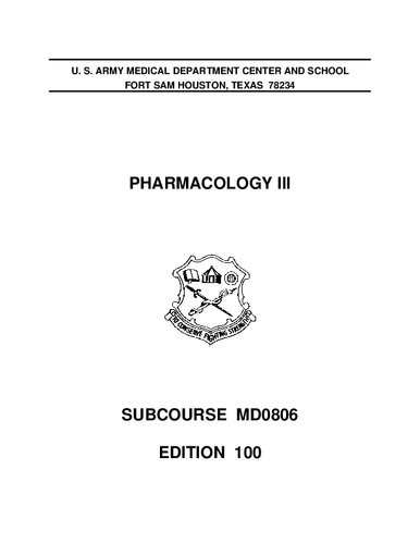 Us Subcourse Md0806 Ed 100 Pharmacology Iii 100th Edition Us Army Medical Corps