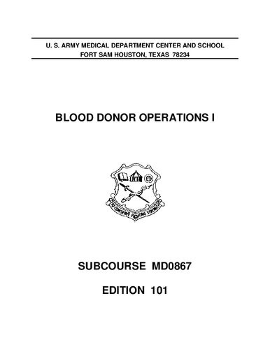 Blood Donor Operations I Md0867 100th Edition Us Army Medical Department