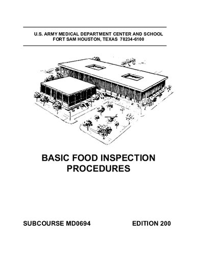Basic Food Inspection Procedures Md0694 200th Edition Us Army Medical Department