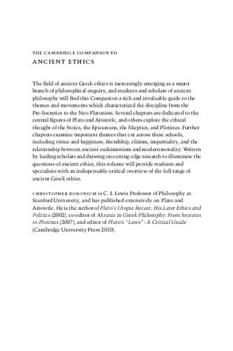 The Cambridge Companion To Ancient Ethics Ed Christopher Bobonich