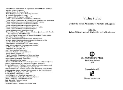 Virtues End God In Moral Philosophy Of Aristotle And Aquinas Fulvio Di Blasi Editor