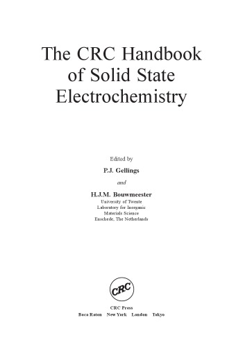 Handbook Of Solid State Electrochemistry Bouwmeester H J Gellings