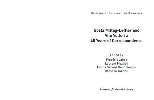 Gsta Mittagleffler And Vito Volterra 40 Years Of Correspondence Frdric Jack