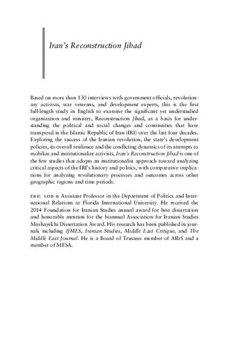 Irans Reconstruction Jihad Rural Development And Regime Consolidation After 1979 Eric Lob