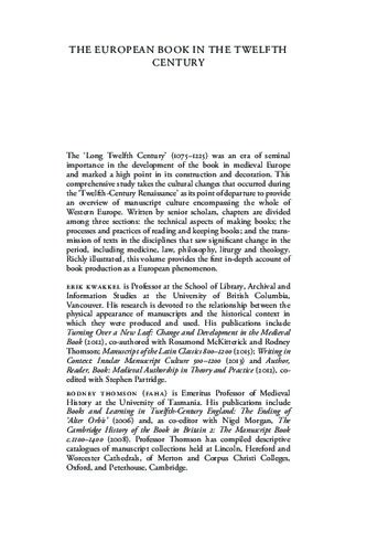 The European Book In The Twelfth Century Erik Kwakkel Rodney Thomson Eds
