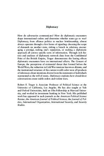 Diplomacy Communication And The Origins Of International Order Robert F Trager