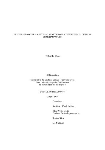 Devout Pedagogies A Textual Analysis Of Late Nineteenth Century Christian Women Tiffany R Wang