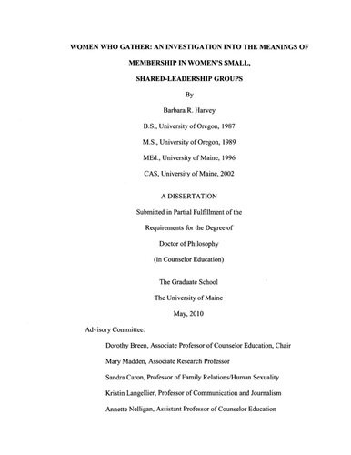 Women Who Gather An Investigation Into The Meanings Of Membership In Womens Small Sharedleadership Groups Barbara R Harvey
