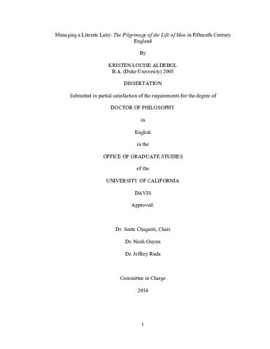 Managing A Literate Laity The Pilgrimage Of The Life Of Man In Fifteenthcentury England Kristen Louise Aldebol