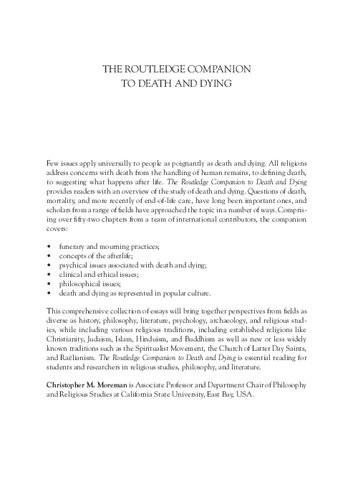 The Routledge Companion To Death And Dying Christopher M Moreman