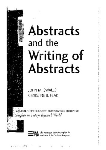 Abstracts And The Writing Of Abstracts John M Swales Christine B Feak