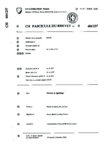 Watch Making Minute Repeater Patents Horology Swiss Us Ep Patent Offices