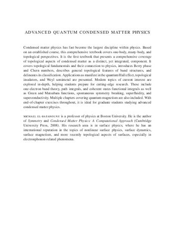 Advanced Quantum Condensed Matter Physics Onebody Manybody And Topological Perspectives Michael Elbaktanouny