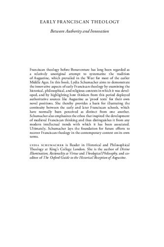 Early Franciscan Theology Between Authority And Innovation Lydia Schumacher