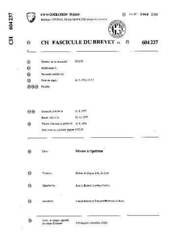 Horology Watchmaking Flexible Watch Mechanism Patents European Patent Office