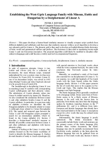 Establishing The West Ugric Language Family With Minoan Hattic And Hungarian By A Decipherment Of Linear A Wseas Transactions 14 1st Edition Peter R Revesz