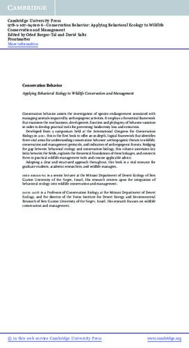 Conservation Behavior Applying Behavioral Ecology To Wildlife Conservation And Management 1st Edition Oded Bergertal