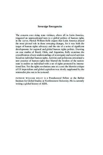 Sovereign Emergencies Latin America And The Making Of Global Human Rights Politics Patrick William Kelly