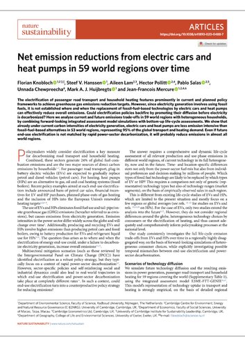 Net Emission Reductions From Electric Cars And Heat Pumps In 59 World Regions Over Time Knobloch