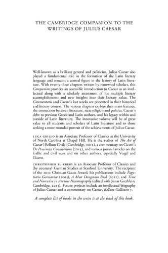 The Cambridge Companion To The Writings Of Julius Caesar Cambridge Companions To Literature Luca Grillo Editor