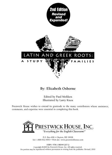 Vocabulary From Latin And Greek Roots Elizabeth Osborne