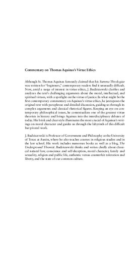 Commentary On Thomas Aquinass Virtue Ethics J Budziszewski