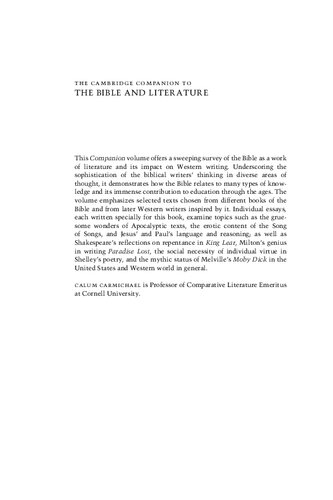 The Cambridge Companion To The Bible And Literature Cambridge Companions To Religion English Edition Calum Carmichael Editor