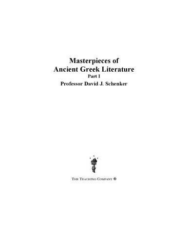 Masterpieces Of Ancient Greek Literature Schenker David J