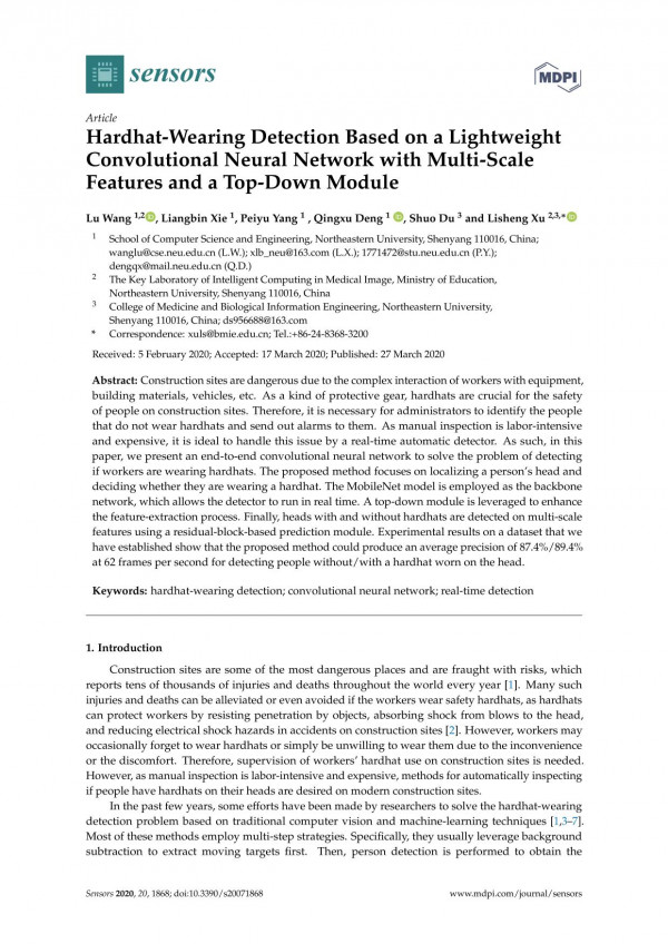 Hardhatwearing Detection Based On A Lightweight Convolutional Neural Network With Multiscale Features And A Topdown Module Lu Wang