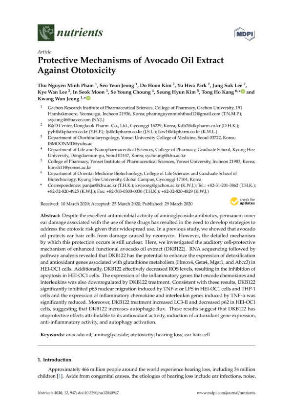 Protective Mechanisms Of Avocado Oil Extract Against Ototoxicity Thu Nguyen Minh Pham