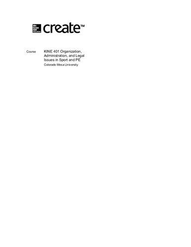 Kine 401 Organization Administration And Legal Issues In Sport And Pe Colorado Mesa University