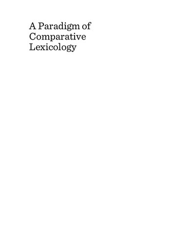 A Paradigm Of Comparative Lexicology 1st Edition Floriana Popescu