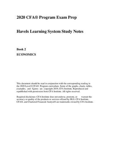2020 Cfa Program Exam Prep Level 1 2020 Cfa Level 1 Book 2 Economics 2020 Cfa Level 1 Exam Prep 2020th Edition Havels Learning System