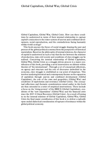 Global Capitalism Global War Global Crisis Andreas Bieler Adam David Morton