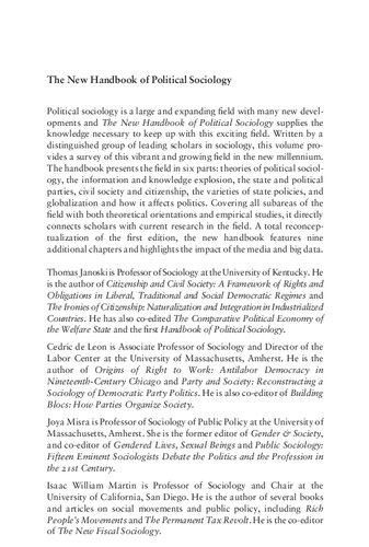 The New Handbook Of Political Sociology 17 Out Of 40 Chapters Thomas Janoski