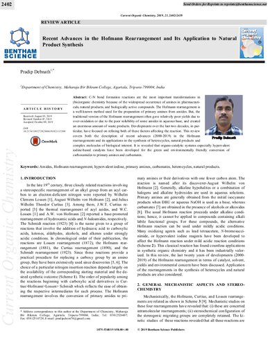 Recent Advances In The Hofmann Rearrangement And Its Application To Natural Product Synthesis Pradip Debnath