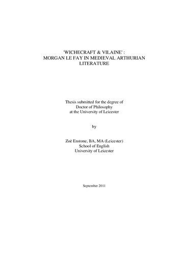 Phd Dissertation Wichecraft Vilaine Morgan Le Fay In Medieval Arthurian Literature Zo Enstone