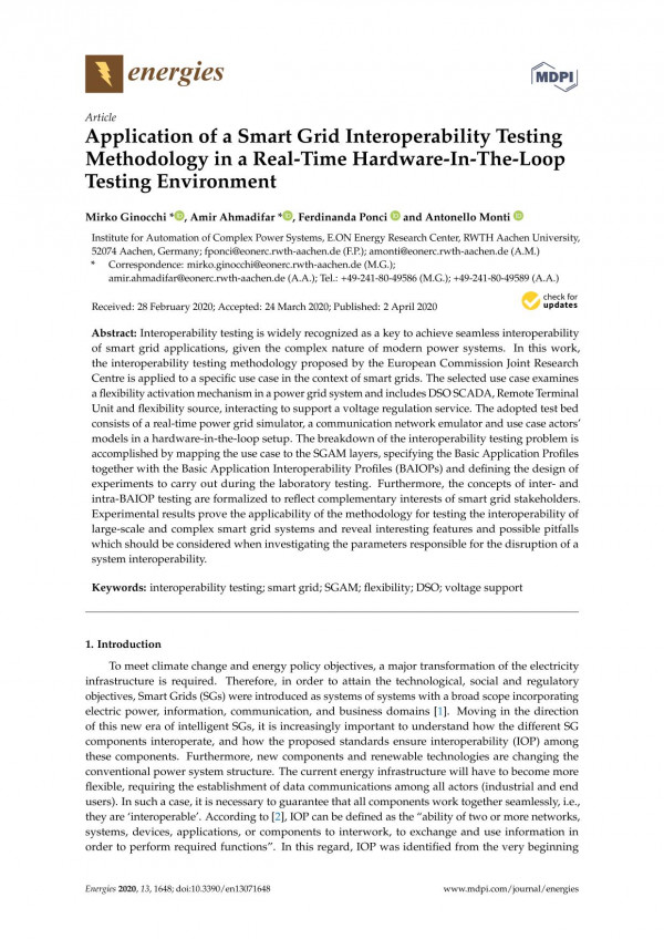 Application Of A Smart Grid Interoperability Testing Methodology In A Realtime Hardwareintheloop Testing Environment Mirko Ginocchi