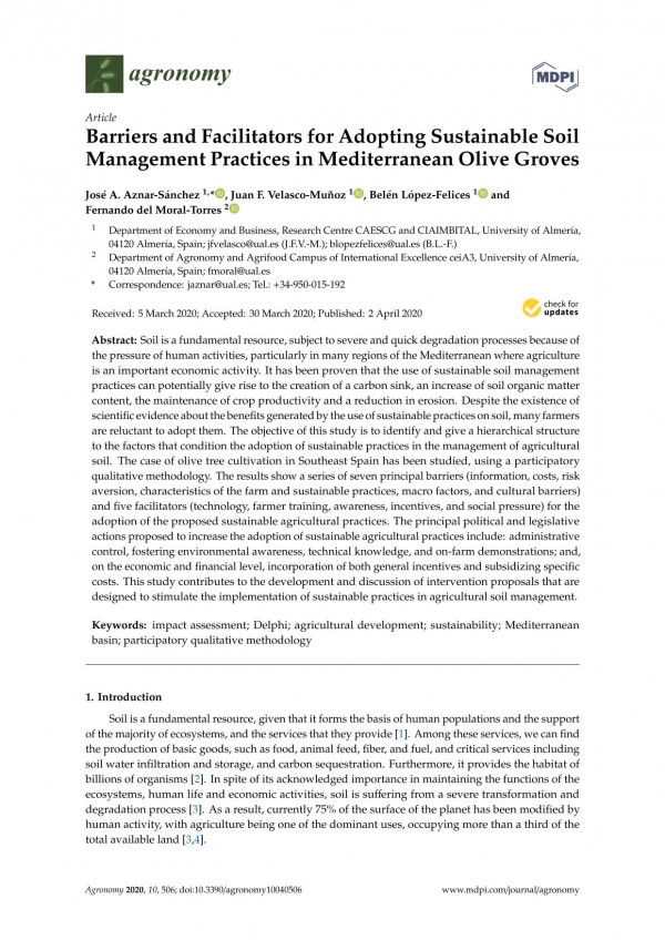 Barriers And Facilitators For Adopting Sustainable Soil Management Practices In Mediterranean Olive Groves Jos A Aznarsnchez