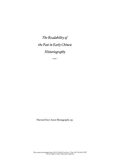 The Readability Of The Past In Early Chinese Historiography Waiyee Li