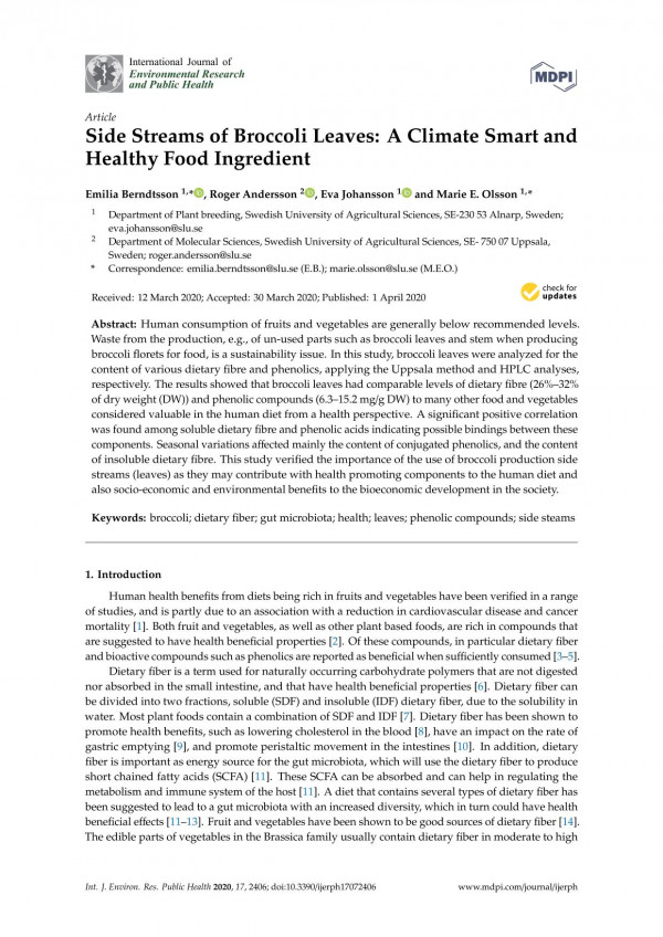 Side Streams Of Broccoli Leaves A Climate Smart And Healthy Food Ingredient Emilia Berndtsson