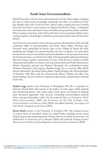 South Asian Governmentalities Michel Foucault And The Question Of Postcolonial Orderings Stephen Legg