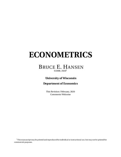 Econometrics Feb 2020 Revised Bruce E Hansen 1962