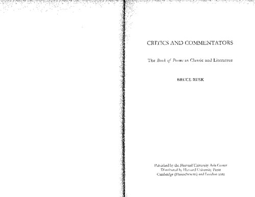 Critics And Commentators The Book Of Poems As Classic And Literature Bruce Rusk
