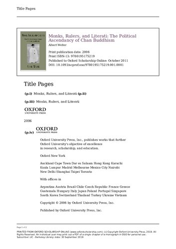 Monks Rulers And Literati The Political Ascendancy Of Chan Buddhism Albert Welter