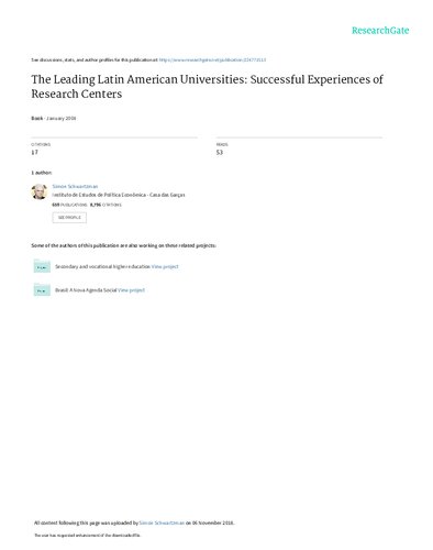 The Leading Latin American Universities Successful Experiences Of Research Centers Simon Schwartzman