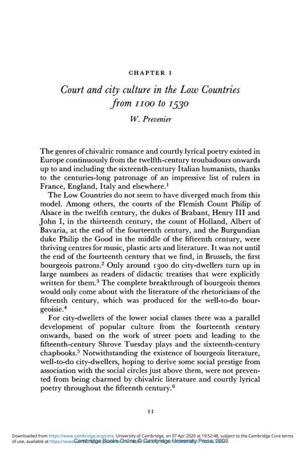 Court And City Culture In The Low Countries From 1100 To 1530 W Prevenier
