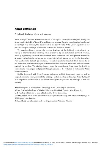 Anzac Battlefield A Gallipoli Landscape Of War And Memory A G Sagona