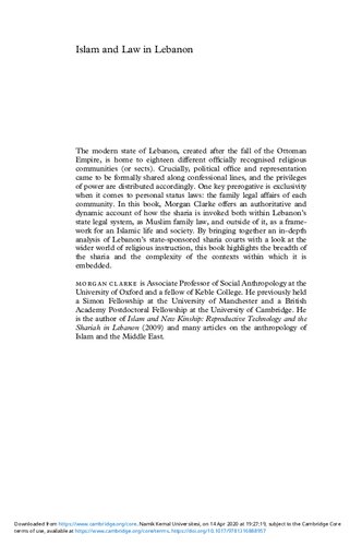 Islam And Law In Lebanon Sharia Within And Without The State Morgan Clarke
